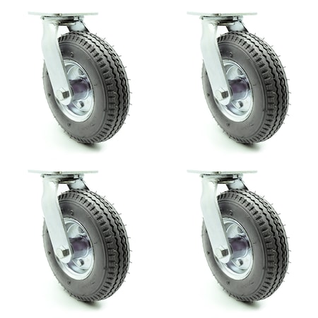 Service Caster 8 Inch Gray Pneumatic Wheel Swivel Caster Set SCC-100S280-PNB-GRY-4